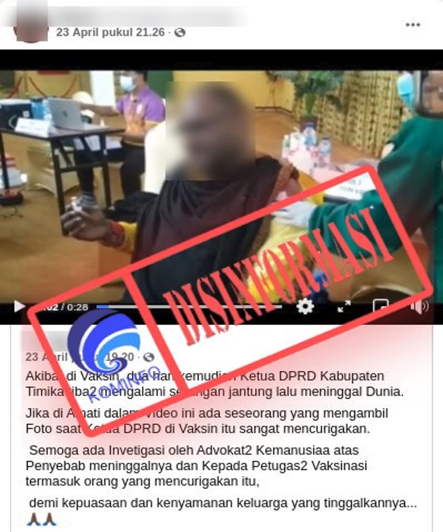 [DISINFORMASI] Ketua DPRD Kabupaten Mimika Meninggal Akibat Vaksin