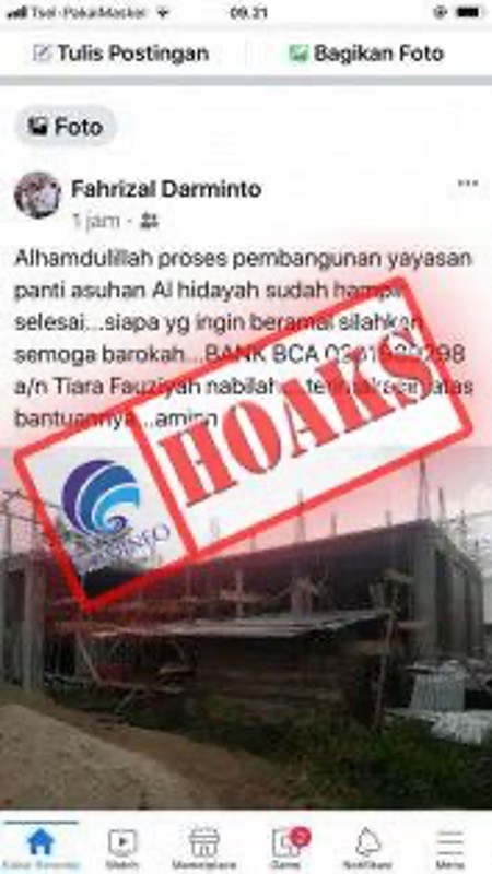 [HOAKS] Akun Facebook Mengatasnamakan Sekretaris Daerah Provinsi Lampung Ir. Fahrizal Darminto, M.A.
