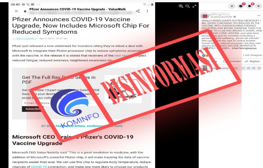 [DISINFORMASI] Pfizer Umumkan Upgrade Vaksin dengan Menyertakan Chip Microsoft untuk Mengurangi Gejala