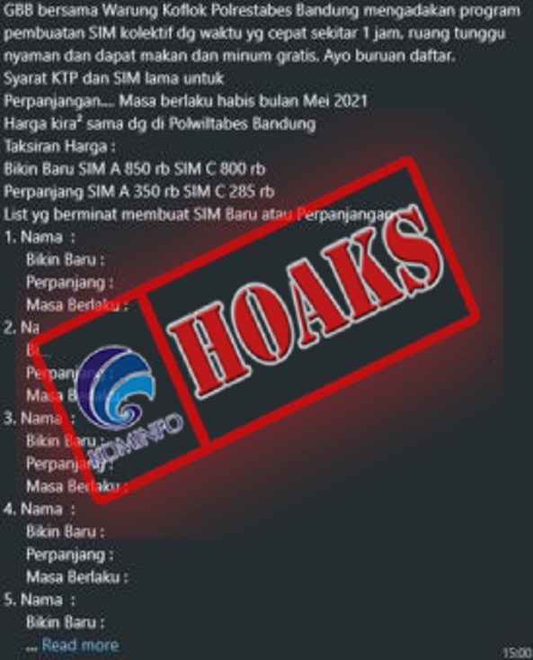 [HOAKS] Pembuatan SIM Kolektif Tanpa Tes dari Polrestabes Bandung