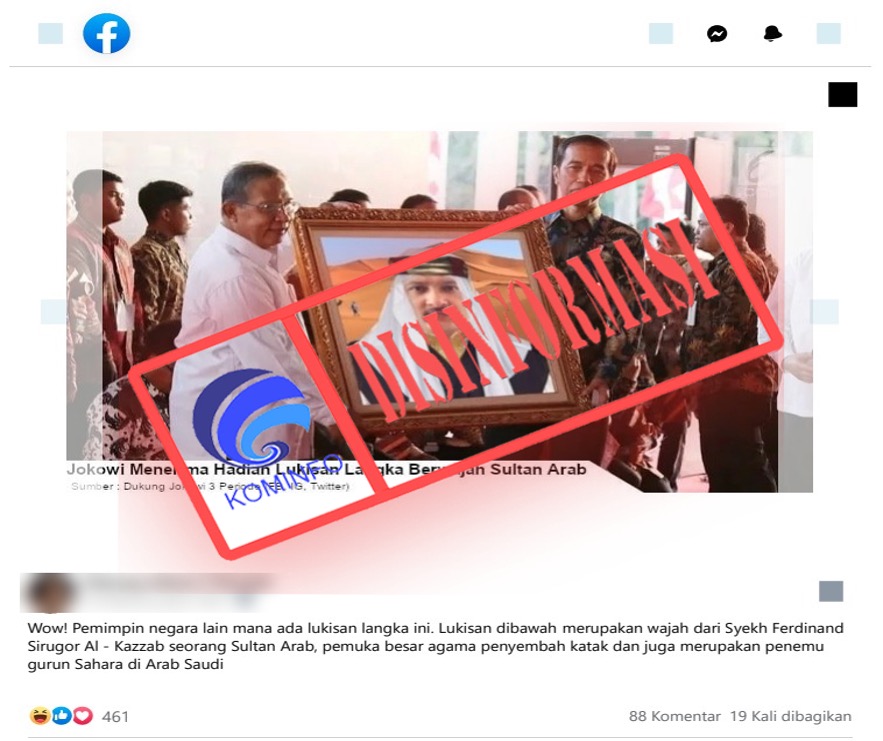 [DISINFORMASI] Presiden Jokowi Menerima Hadiah Lukisan Langka Berwajah Sultan Arab
