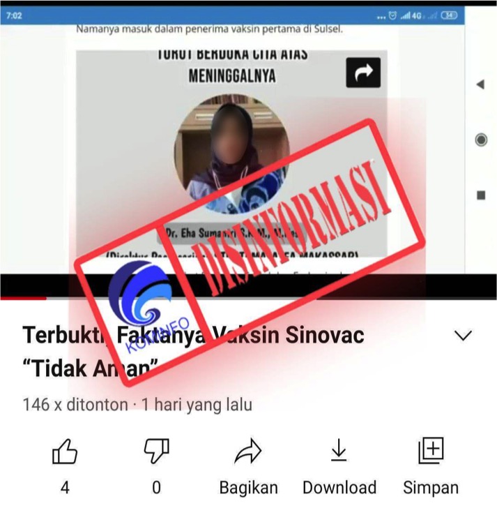 [DISINFORMASI] Terbukti Sinovac Tidak Aman, Direktur Pascasarjana STIK Tamalatea Makassar Meninggal karena Vaksin