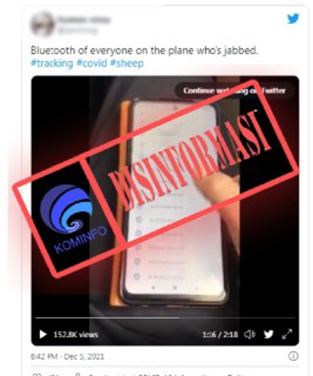 [DISINFORMASI] Video Pancaran Sinyal Bluetooth dalam Pesawat Menunjukkan Penumpang yang Sudah Divaksin