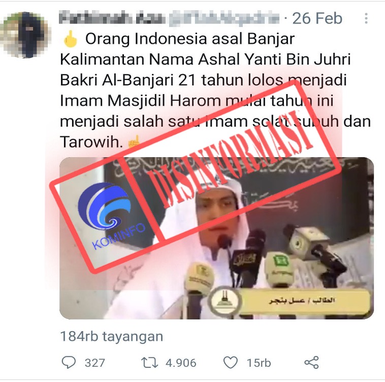 [DISINFORMASI] Salah Satu Warga Indonesia Terpilih Menjadi Imam Masjidil Haram