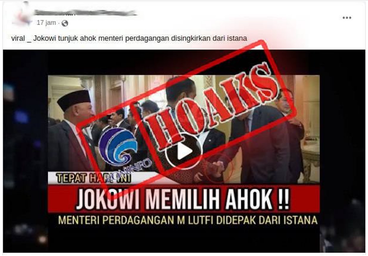 [HOAKS] Presiden Jokowi Menunjuk Ahok sebagai Menteri Perdagangan