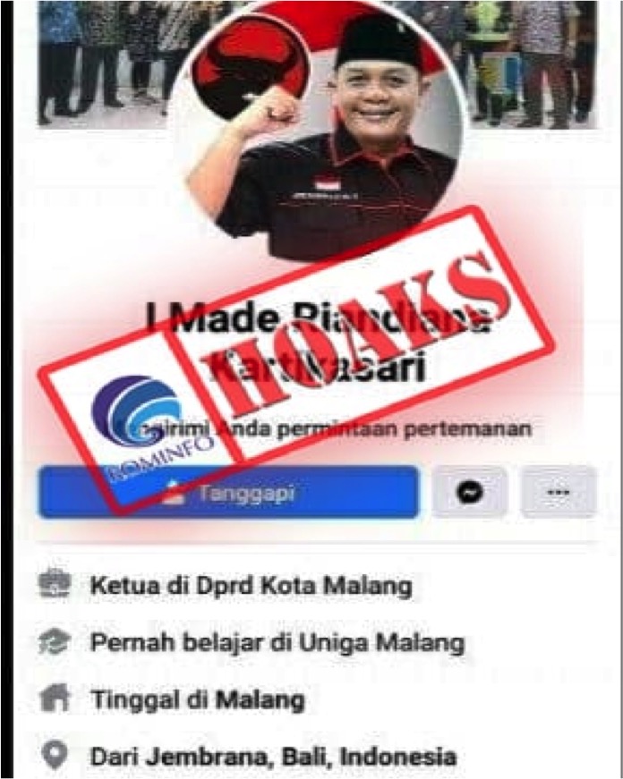 [HOAKS] Akun Facebook Mengatasnamakan Ketua DPRD Kota Malang