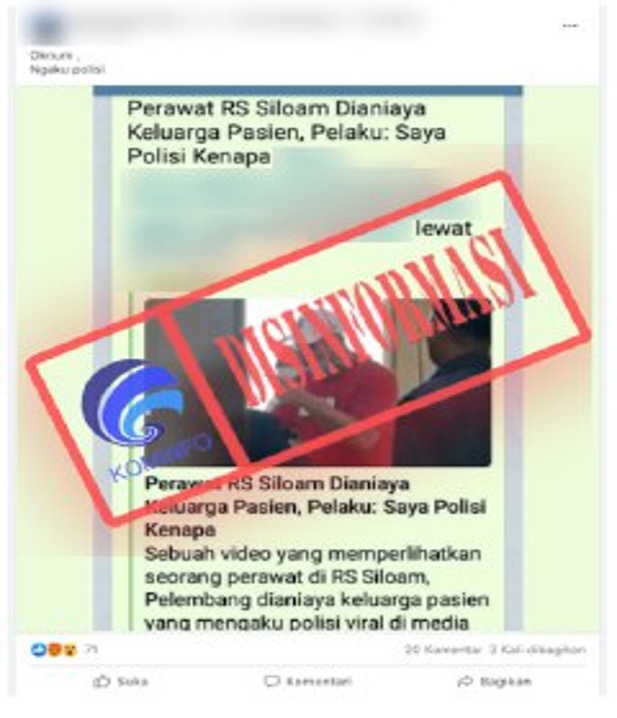 [DISINFORMASI] Penganiaya Perawat di Palembang Mengaku Polisi