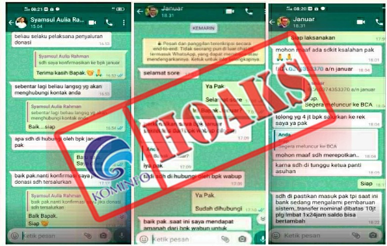 [HOAKS] Pesan WhatsApp Mengatasnamakan Wakil Bupati Cilacap