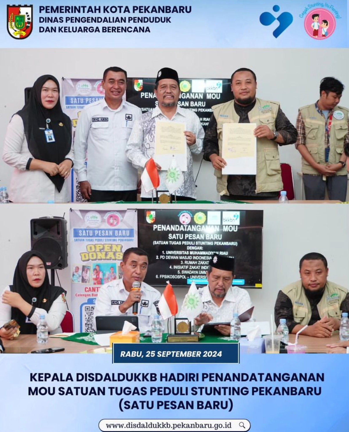 Disdalduk KB Pekanbaru MoU Satuan Tugas Peduli Stunting Bersama Lintas Sektor