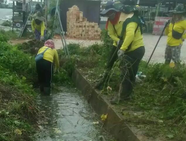 Pasukan Kuning Dinas PUPR Pekanbaru Bersihkan Rumput Liar di Jalan Garuda Sakti